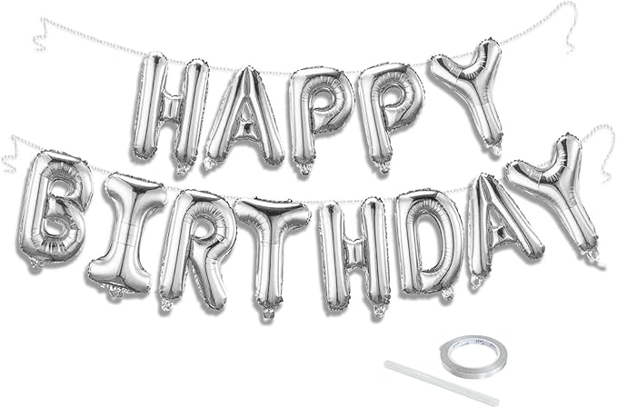 Silver Happy Birthday Balloon Banner