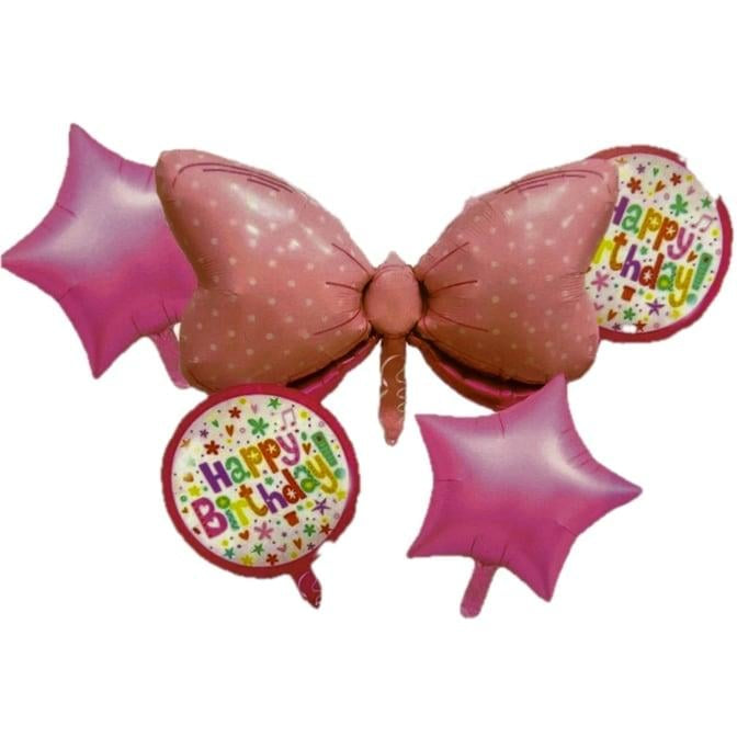 Happy Birthday Pink Bow Balloon Bouquet 5pcs