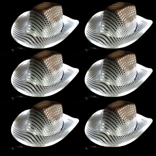 LED SILVER SEQUIN COWBOY  HAT